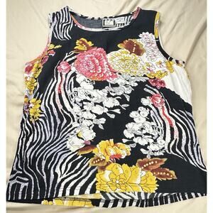 Vintage Y2K Take Two Floral Zebra Print Sequin Tank XL